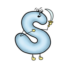 ABC letter S. Preschool Learning English Alphabet Capital Letters. Funny cartoon capital letters for kids, character letters .