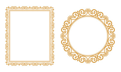 Set of decorative frames Elegant vector element for design in Eastern style, place for text. Floral gold and white borders. Lace illustration for invitations and greeting cards