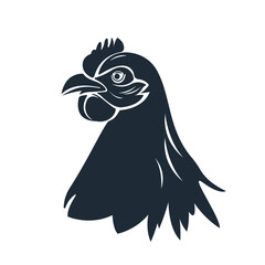 Chicken logo. Silhouette of the head and neck of a chicken on a white background. Bird's head
