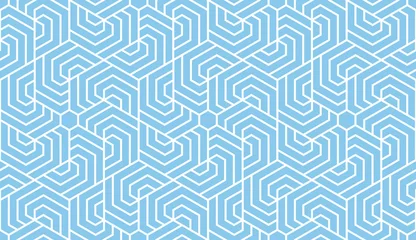 Deurstickers Blauw wit Abstract geometrisch patroon met strepen, lijnen. Naadloze vectorachtergrond. Wit en blauw ornament. Eenvoudig rooster grafisch ontwerp