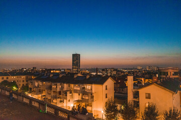 View over the city of Brussels at sunset, Belgium. Viewpoint at Poelaert square