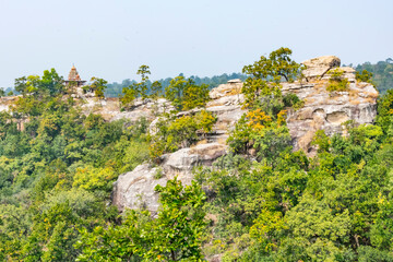 A beautiful landscape view of Ushakothi temple forest from top of mountain. - 488341901