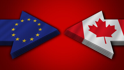 Canada vs European Union Arrow Flags – 3D Illustration