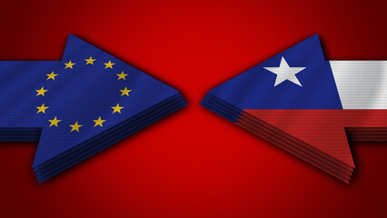 Chile vs European Union Arrow Flags – 3D Illustration