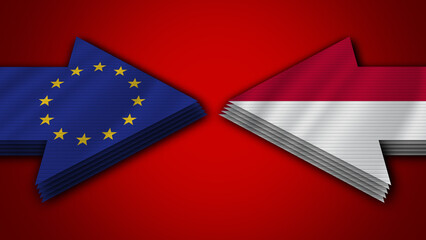 Indonesia vs European Union Arrow Flags – 3D Illustration
