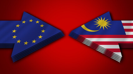 Malaysia vs European Union Arrow Flags – 3D Illustration