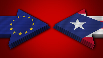 Puerto Rico vs European Union Arrow Flags – 3D Illustration