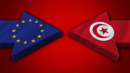 Tunisia vs European Union Arrow Flags – 3D Illustration