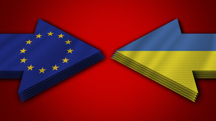 Ukraine vs European Union Arrow Flags – 3D Illustration