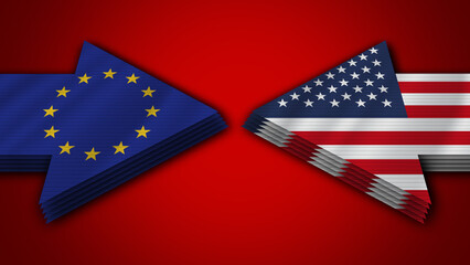 United States of America vs European Union Arrow Flags – 3D Illustration