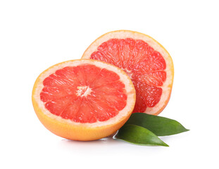 Tasty cut grapefruit on white background