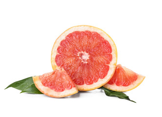 Fototapeta na wymiar Fresh grapefruit pieces on white background