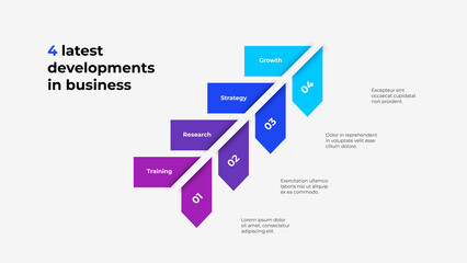 Four vertical arrows for infographic presentation. Template for business presentation. Vector infographic with 4 steps