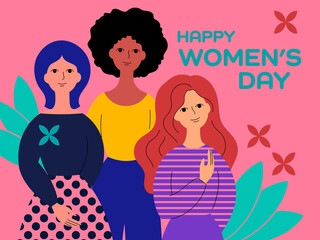International women's day greeting card design with vibrant colors.