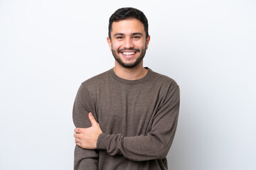 Young Brazilian man isolated on white background laughing