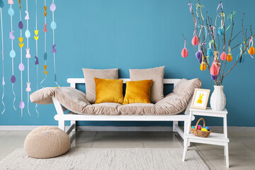 Interior of room with stylish decor for Easter celebration