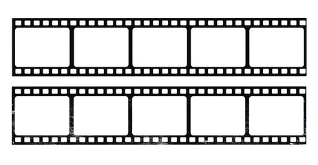 Film strips set vector icon. Retro picture with film strip and grunge. Film strip roll. Video tape photo frame.