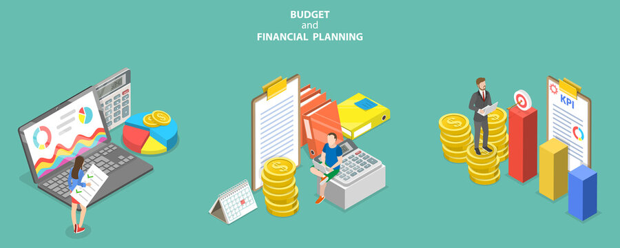 3D Isometric Flat Vector Conceptual Illustration Of Budget And Financial Planning, Preparing A Cash Flow Statement