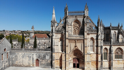 Aerial view of the Monastery of Santa Maria da Vitória. The Monastery of Batalha is one of the...