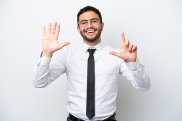 Business Brazilian man isolated on white background counting seven with fingers