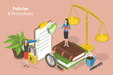 3D Isometric Flat Vector Conceptual Illustration of Policies and Procedures, Business Laws, Regulations and Standards - obrazy, fototapety, plakaty