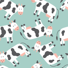 Obraz premium Childish seamless pattern with cows. Can be used for wallpaper, textile, print, nursery. 