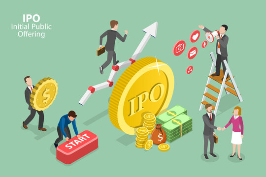 3D Isometric Flat Vector Conceptual Illustration of IPO- Initial Public Offering, Making Company Public in Stock Market