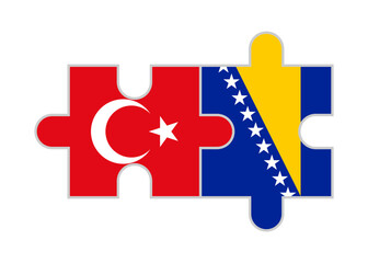 puzzle pieces of turkey and bosnia and herzegovina flags. vector illustration isolated on white background