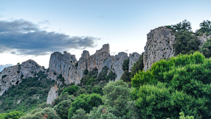 Fototapeta na wymiar A famous landmark Pryrepertuse Castle ruins in south of France Pyrenees Mountains