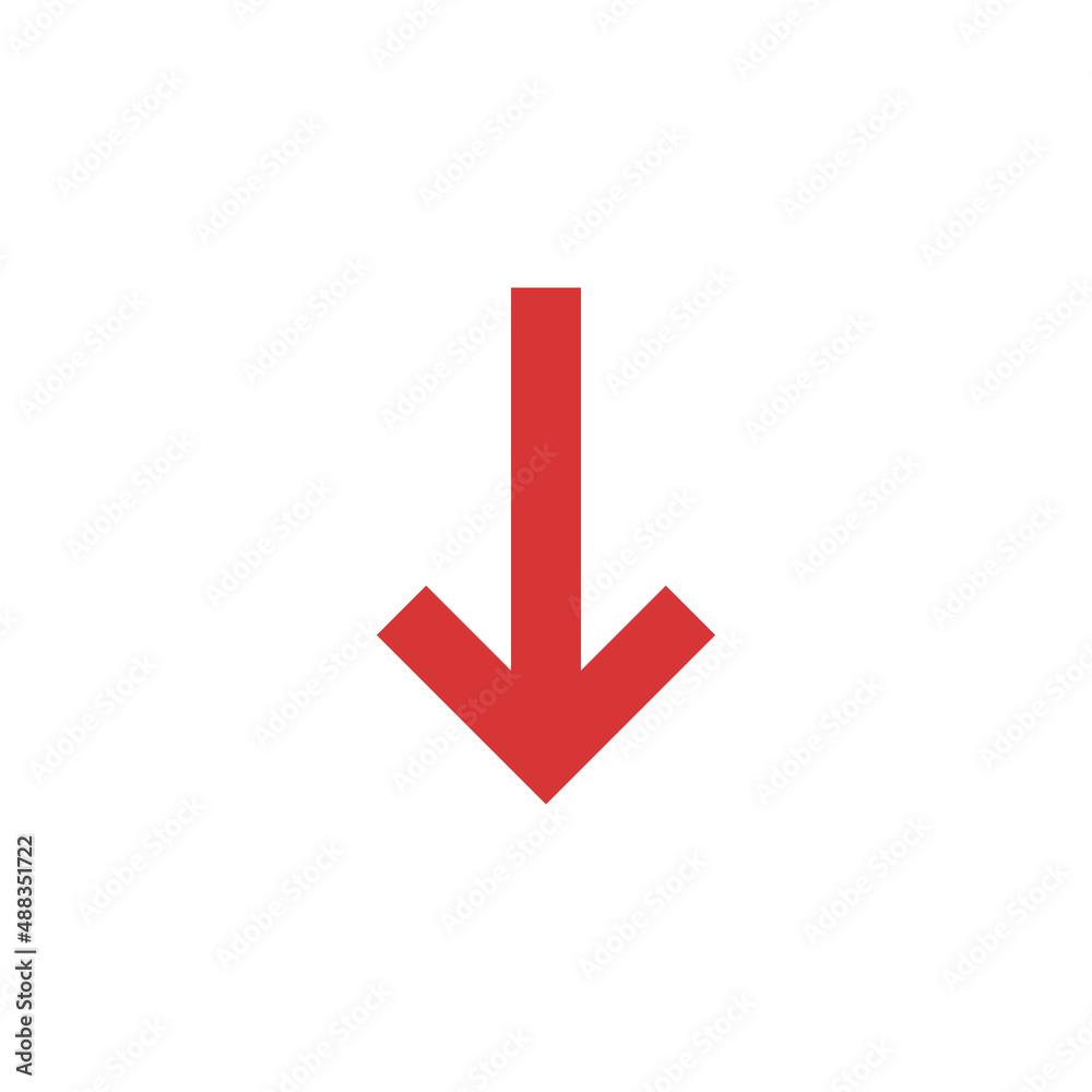 Sticker down arrow red vector icon