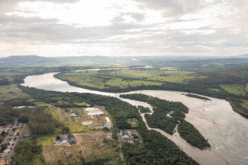 Fototapeta na wymiar Aerial view of the Furnas hydroelectric plant, The Furnas Hydroelectric Power, São José da Barra, Furnas, Minas Gerais