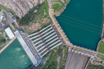 Aerial view of the Furnas hydroelectric plant, The Furnas Hydroelectric Power, São José da Barra, Furnas, Minas Gerais, Brazil