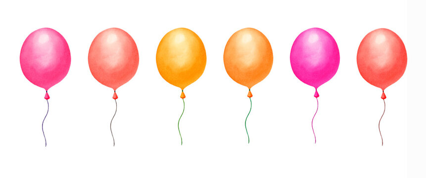 Set of watercolor colorfull  balloons isolated on white background. Hand drawn watercolor illustration.
