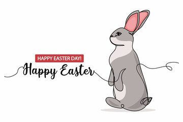 Continuous one simple single abstract line drawing of rabbit sat up easter day animal icon in silhouette on a white background. Linear stylized.