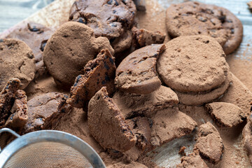 sweet crispy dessert of chocolate cookies with chocolate