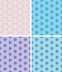 Pattern with repeating tiles of geometric shapes. Set of different colors. Seamless vector background