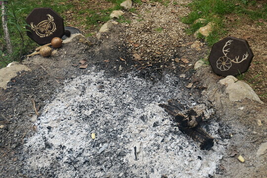 Handmade leather drums for spiritual healing in a temazcal and accompany for singing rituals 