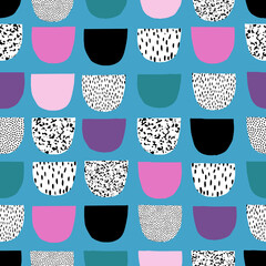 Geometric seamless pattern, organic hand drawn shapes, repeating pattern for textiles, product packaging, vector illustration