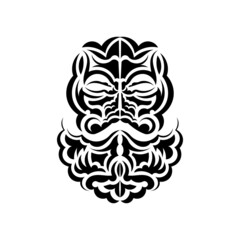 Tiki mask design. Traditional decor pattern from Polynesia and Hawaii. Isolated. Ready tattoo template. Vector illustration.