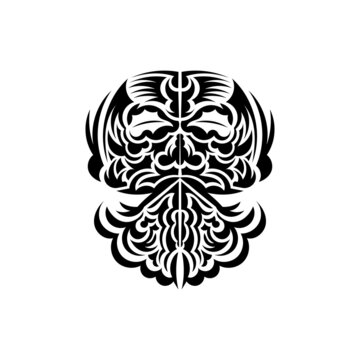 Tiki mask design. Native Polynesians and Hawaiians tiki illustration in black and white. Isolated. Flat style. Vector illustration.
