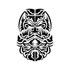 Tiki mask design. Native Polynesians and Hawaiians tiki illustration in black and white. Isolated on white background. Flat style. Vector.
