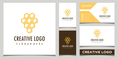 Minimalist honeycomb logo design template with business card design Premium Vector