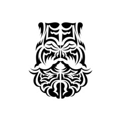 Maori mask. Traditional decor pattern from Polynesia and Hawaii. Isolated. Ready tattoo template. Vector.