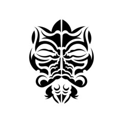Maori mask. Traditional decor pattern from Polynesia and Hawaii. Isolated on white background. Tattoo sketch. Vector illustration.