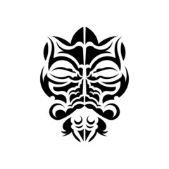 Maori mask. Traditional decor pattern from Polynesia and Hawaii. Isolated on white background. Tattoo sketch. Vector illustration.