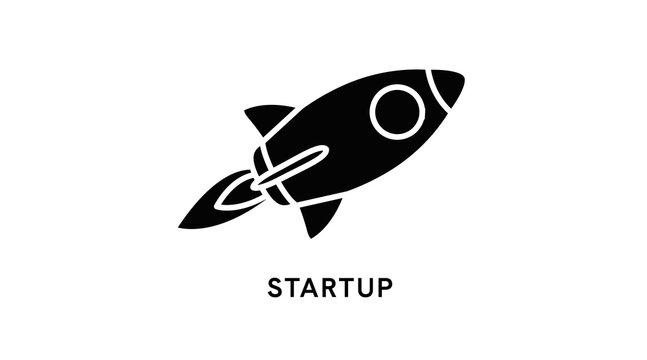 Start Up rocket icon. Vector editable flat black and white illustration