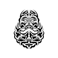 Maori mask. Native Polynesians and Hawaiians tiki illustration in black and white. Isolated. Flat style. Vector illustration.