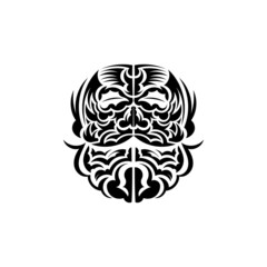Maori mask. Frightening masks in the local ornament of Polynesia. Isolated. Tattoo sketch. Vector illustration.