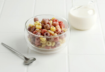 A Bowl Cereal Froot Loops with Milk for Breakfast