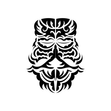 Maori mask. Frightening masks in the local ornament of Polynesia. Isolated. Ready tattoo template. Vector.
